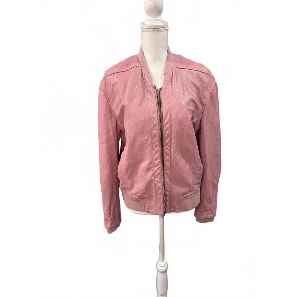 Helmut Lang Pink Women's Leather Bomber Jacket, Size Large.